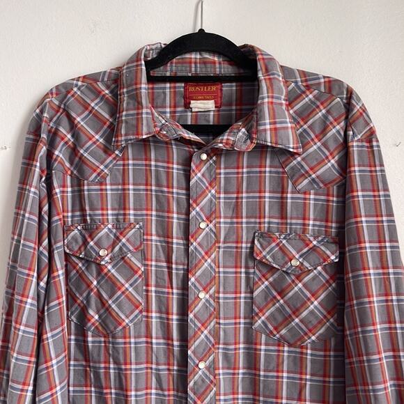 Vintage Rustler X-Long Tails western rodeo plaid pearl snap button up shirt - Picture 2 of 7